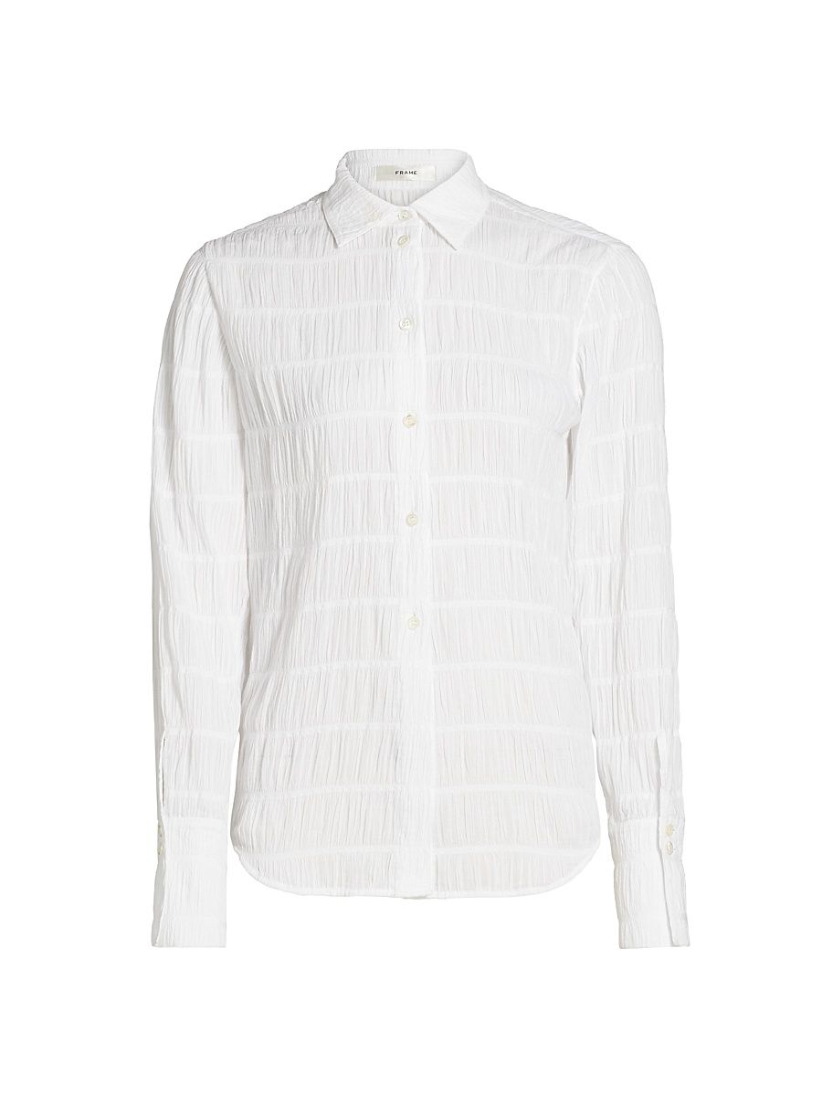 Women's The Smocked Stretch Cotton Shirt - White - Size Large