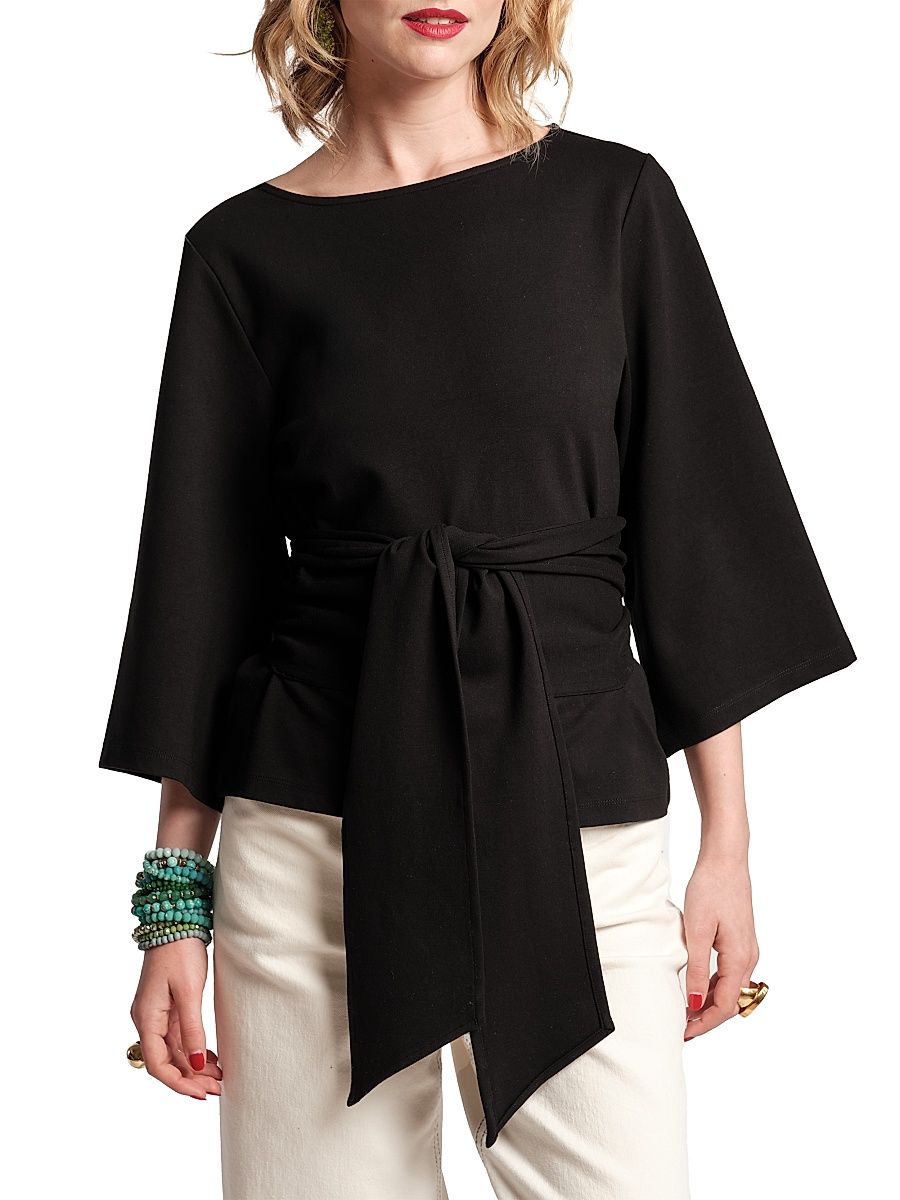 Women's Whitney Wrap Tie-Waist Top - Black - Size Large