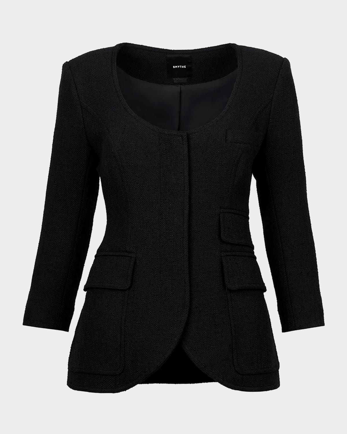 Boucle Portrait-Neck Blazer