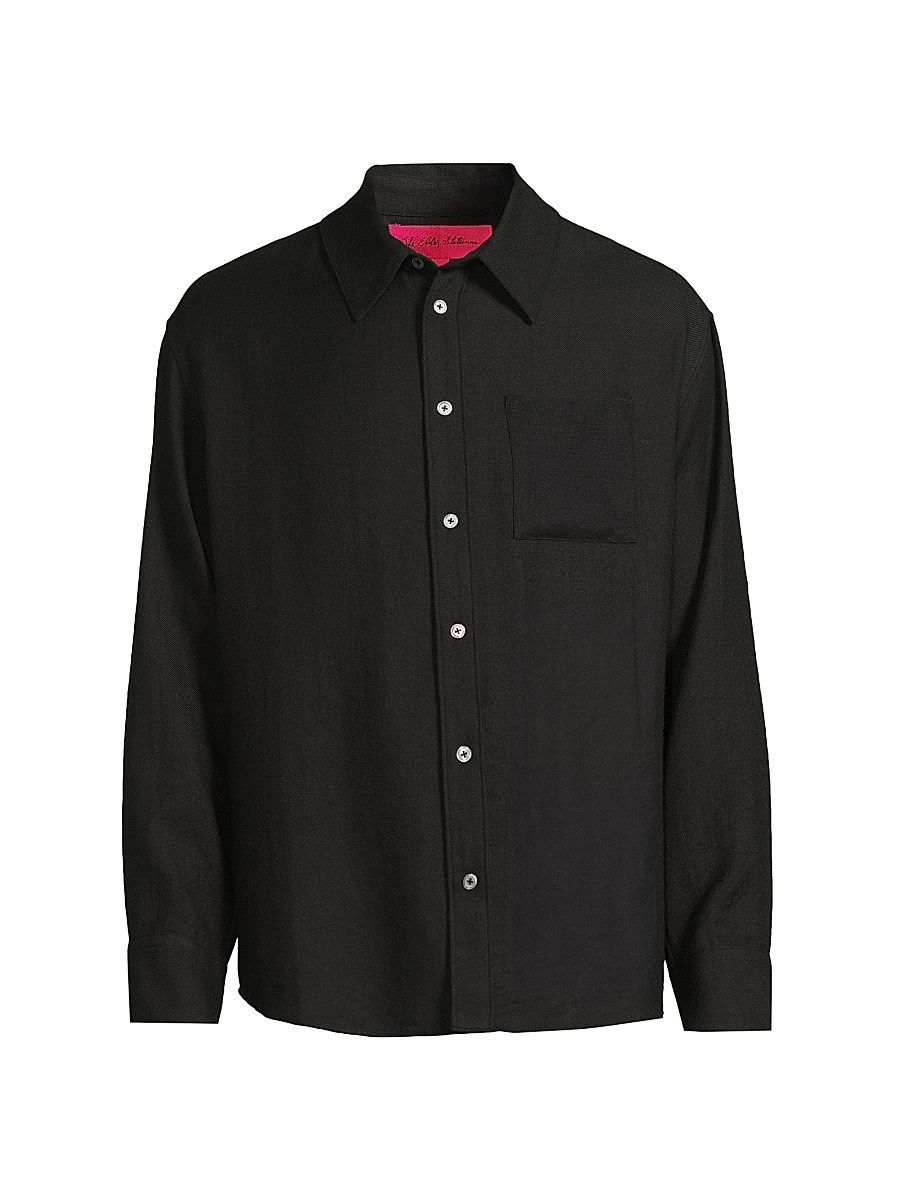 Men's Regular-Fit Cashmere-Wool Shirt - Black - Size Medium
