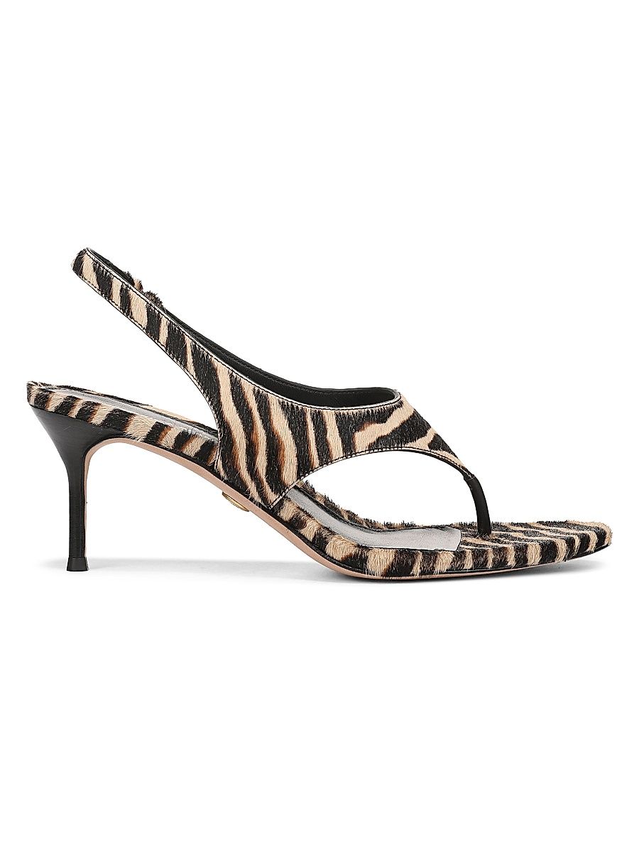 Women's Talon-2 65MM Zebra-Print Calf Hair Slingback Sandals - Ziger Brown - Size 12