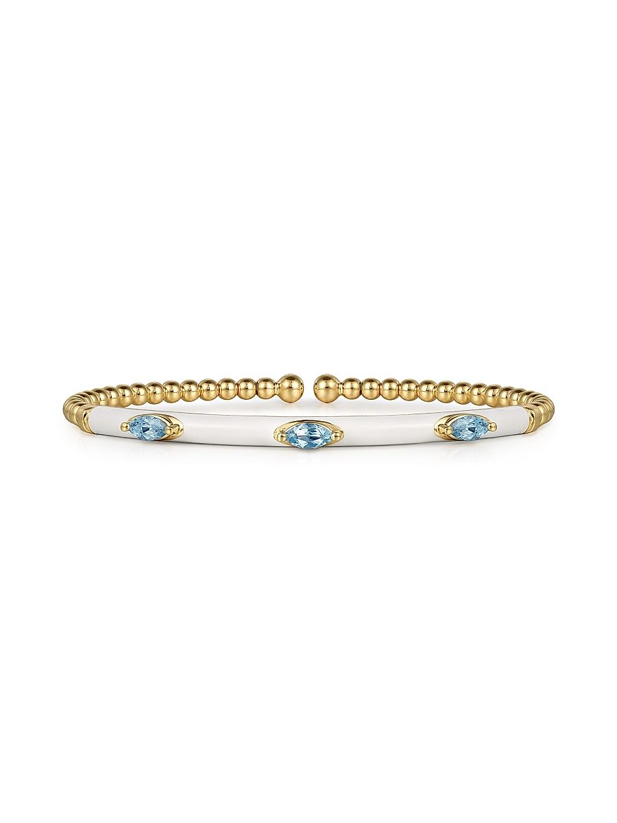 Women's Bujukan 14K Yellow Gold, Blue Topaz & Enamel Bar Cuff Bracelet - Yellow Gold