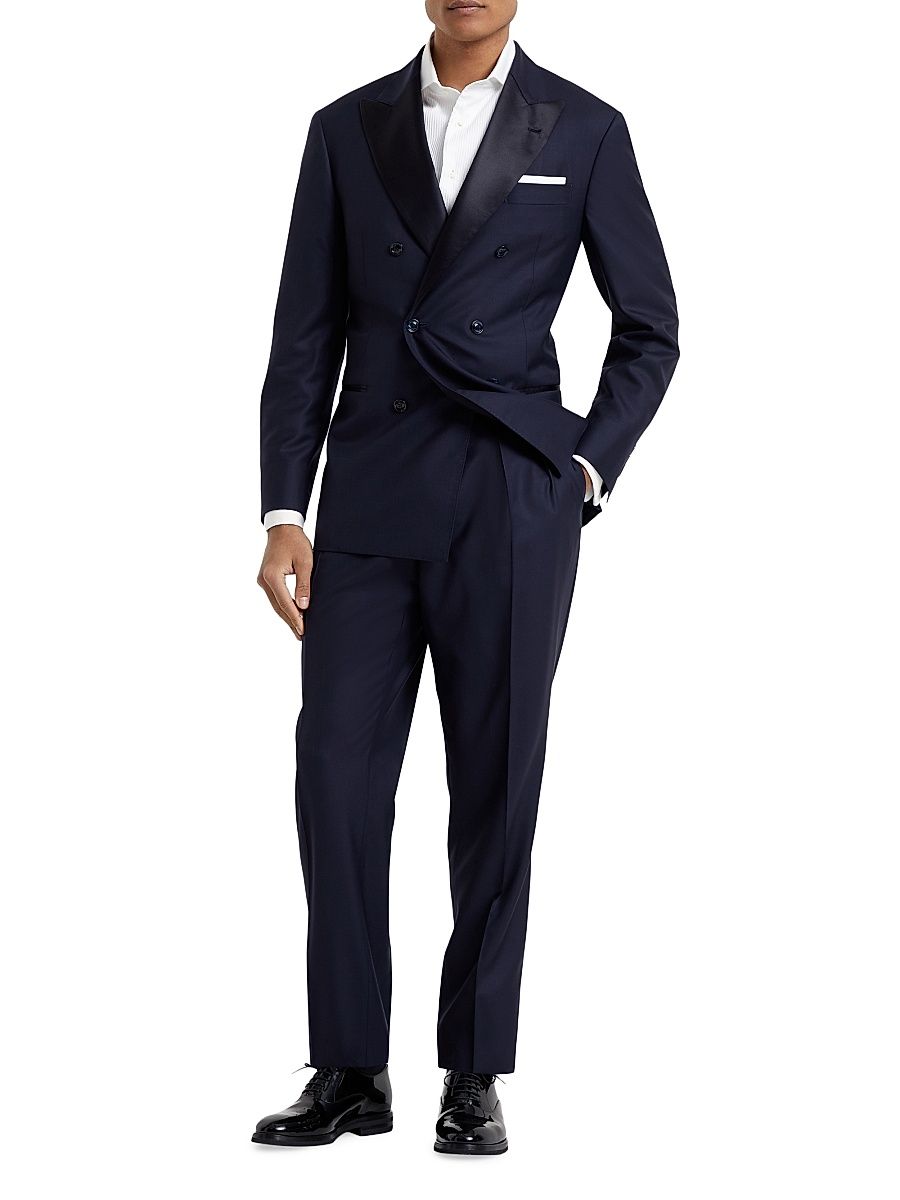 Men's Tuxedo with One and a Half Breasted Jacket and Double Pleated Trousers - Navy Blue - Size 42