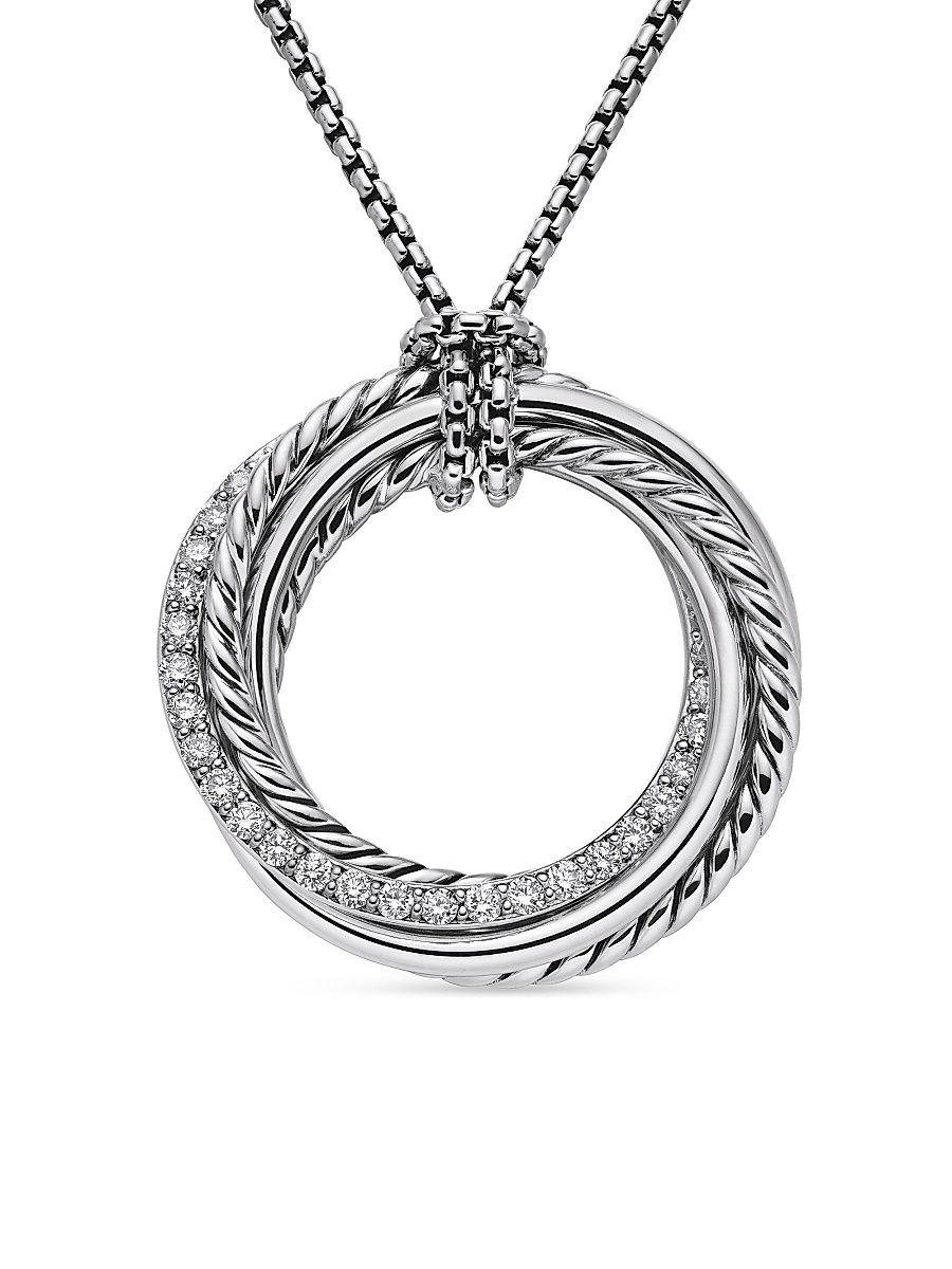 Women's Crossover Pendant Necklace in Sterling Silver with Diamonds, 26MM - Diamond