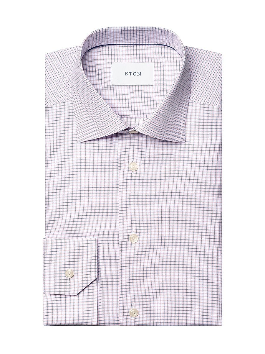 Men's Micro-Check Slim-Fit Cotton Twill Shirt - Pink - Size 16