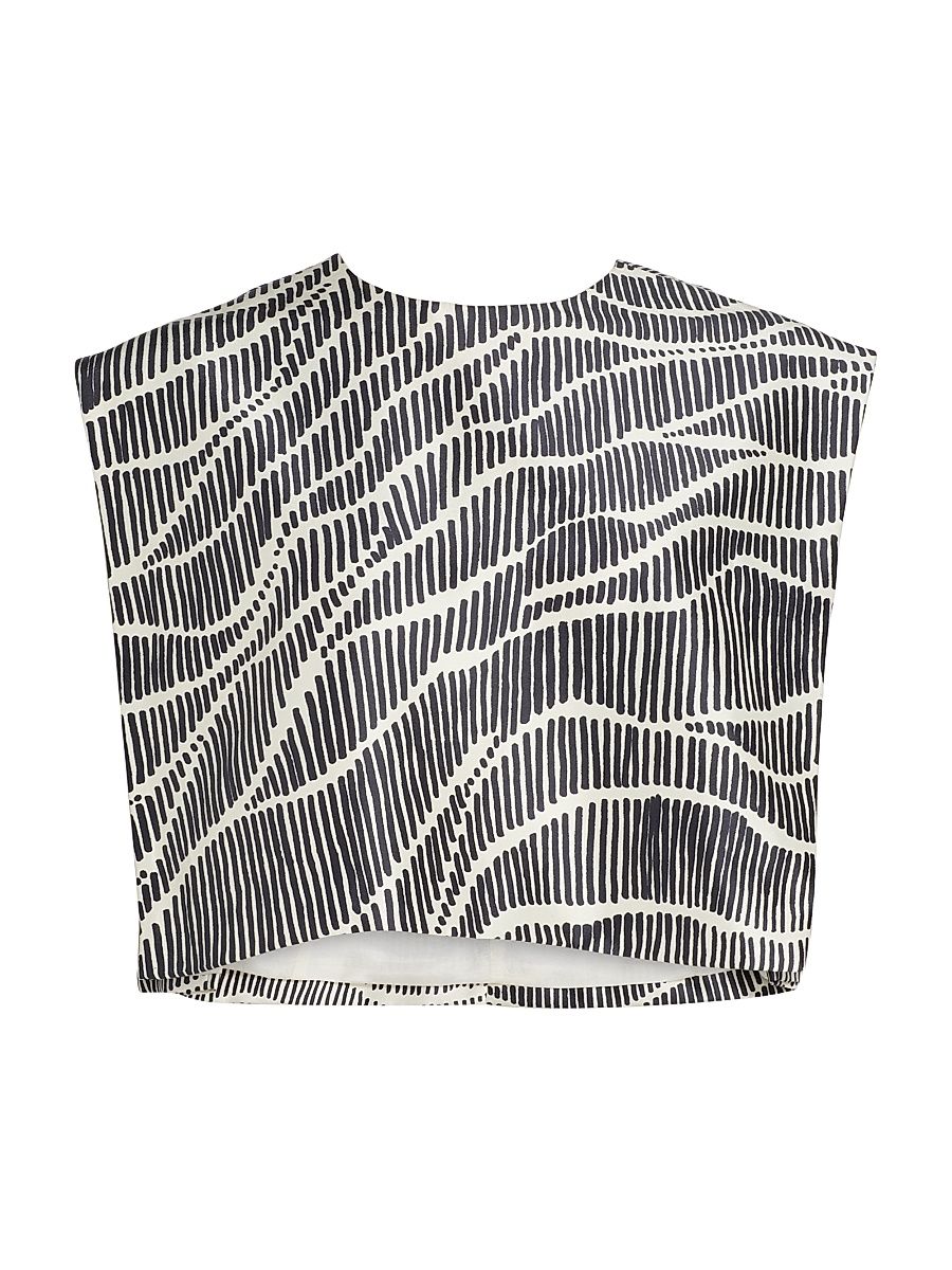 Women's Milagros Striped Silk Boxy Crop Top - Black Ivory - Size Medium