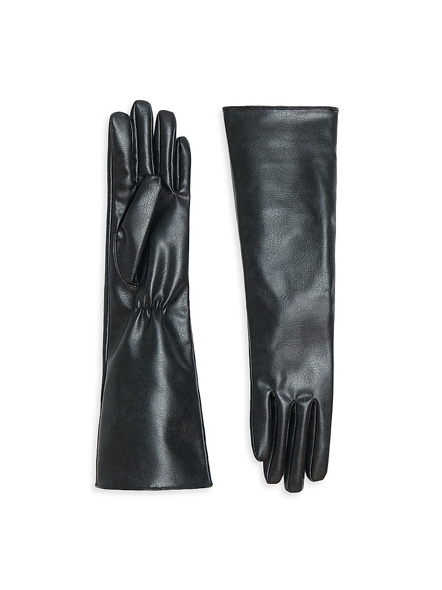 Women's Gwen Faux-Leather Long Gloves - Noir - Size Small