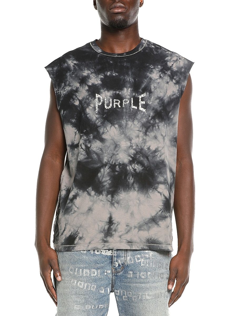 Men's Logo Tie-Dye Cotton Sleeveless T-Shirt - Grey - Size XXL
