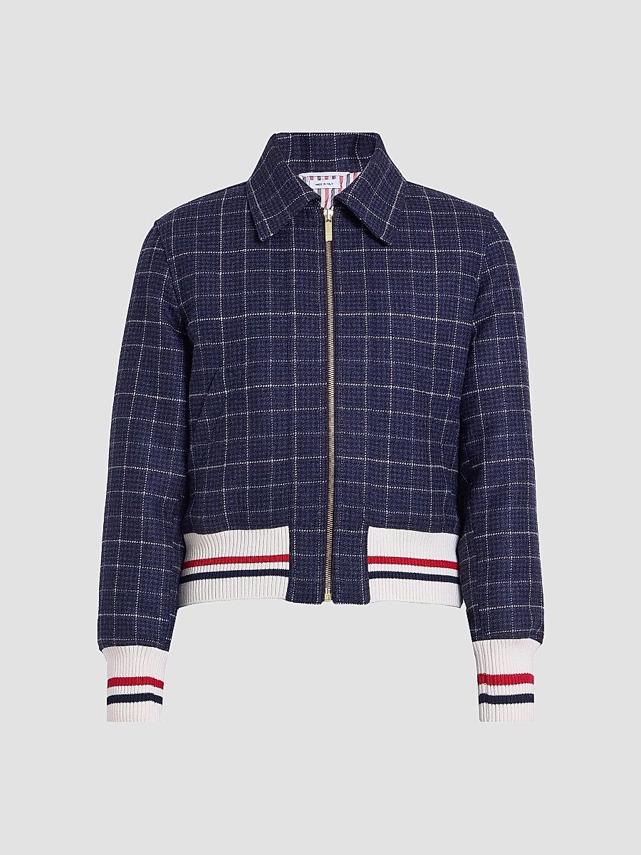 Thom Browne Women's Wool Crop Flight Jacket - Navy - Size 8