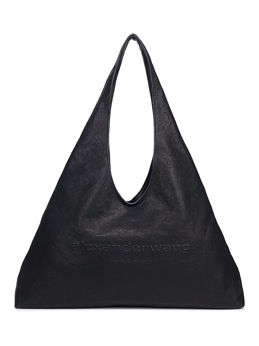 Women's Large Pike Crinkle Leather Hobo Bag - Black