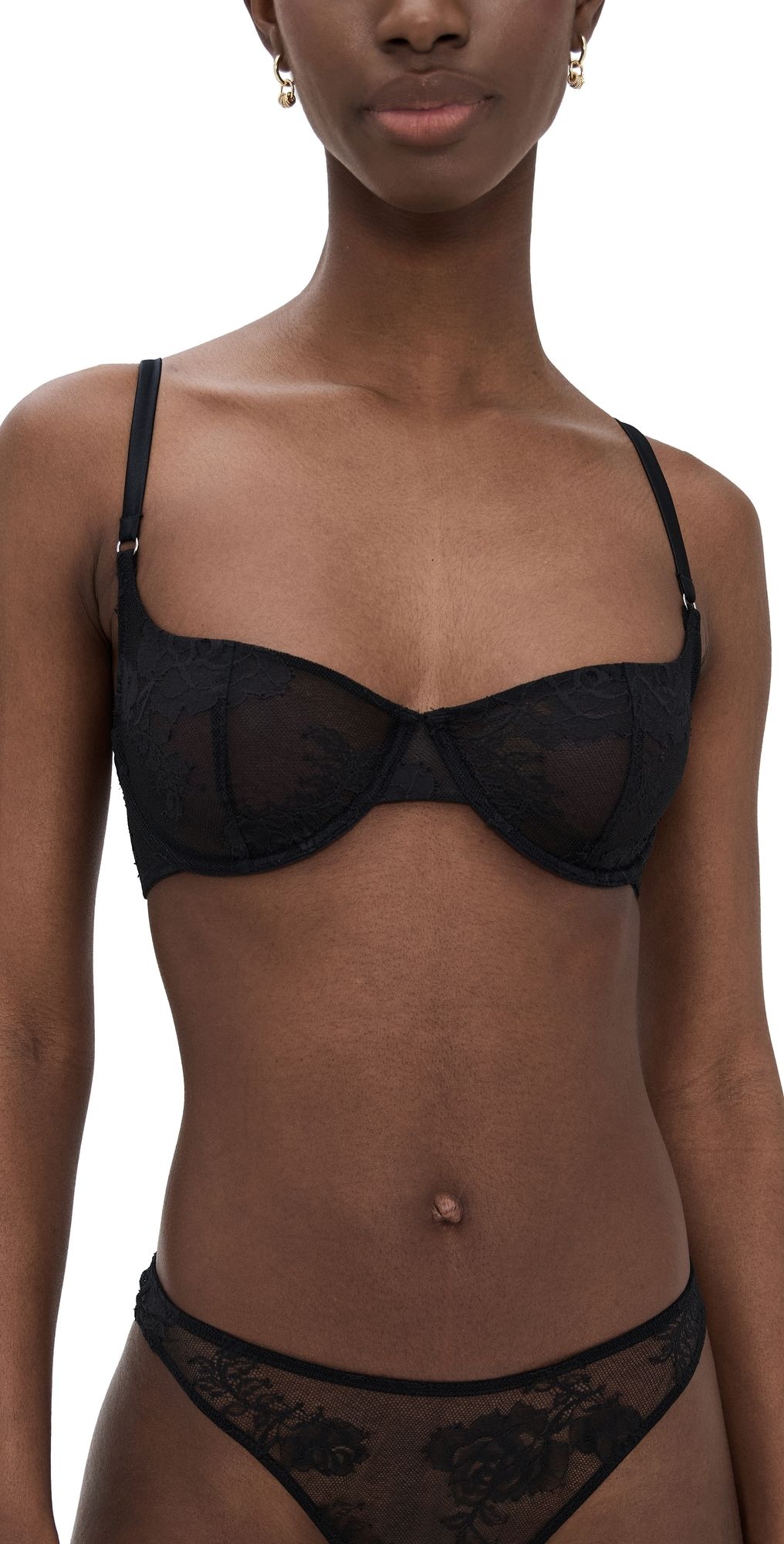 Fleur du Mal Bouquet Lace Scooped Balconette Bra Black 34D