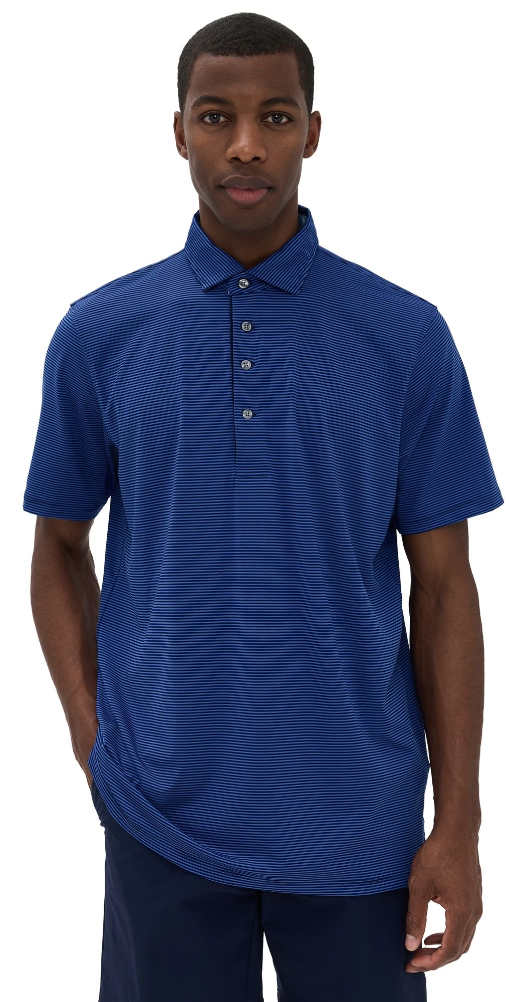 Greyson Saranac Striped Polo Dart/Maltese Blue M