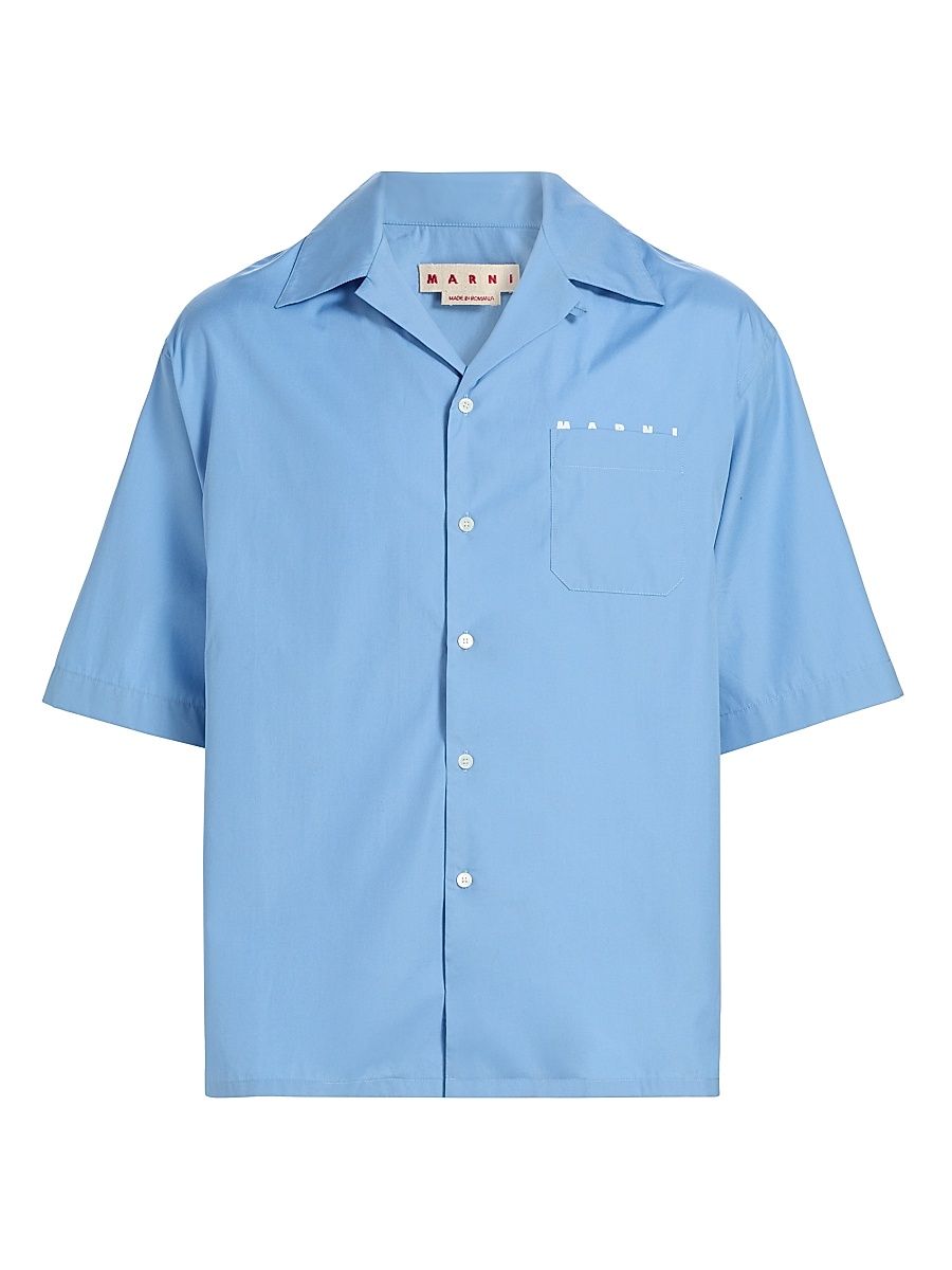 Men's Cotton Poplin Bowling Shirt - Sky - Size 44