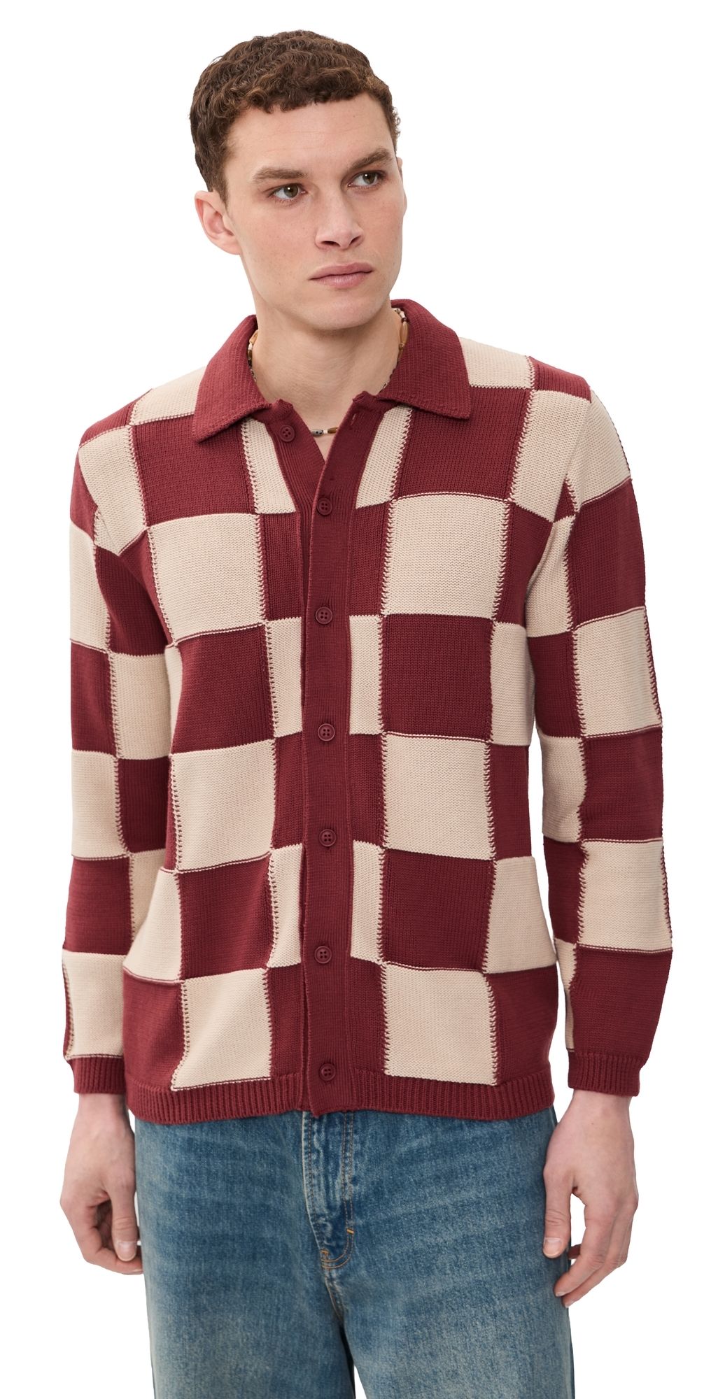 Far Afield Square Patchwork Sweater Red/Sand S