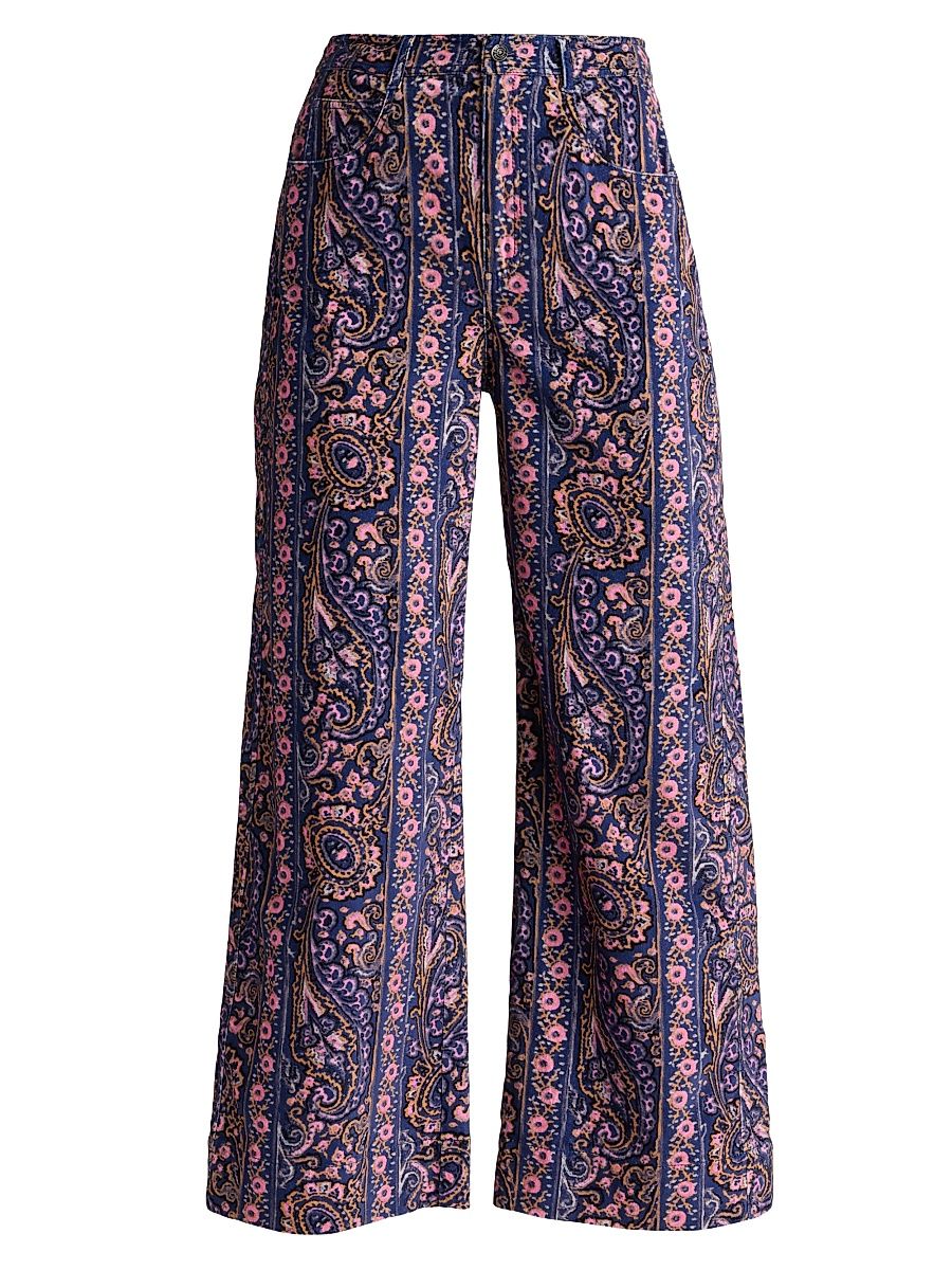 Women's Betsy Paisley Velveteen Flared Pants - Indigo Multi - Size 16