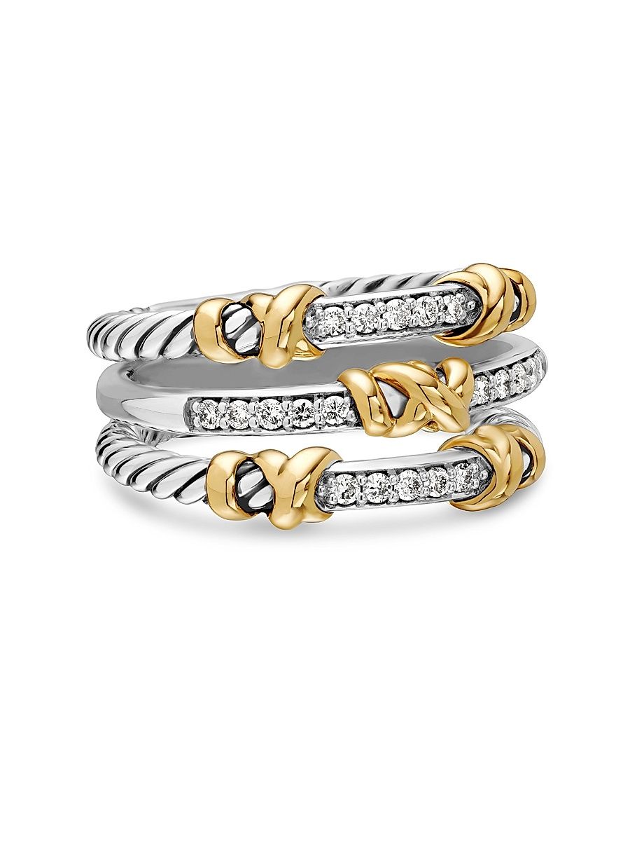 Women's Petite Helena Wrap Three Row Ring Sterling Silver with 18K Yellow Gold and Diamonds - Silver - Size 7