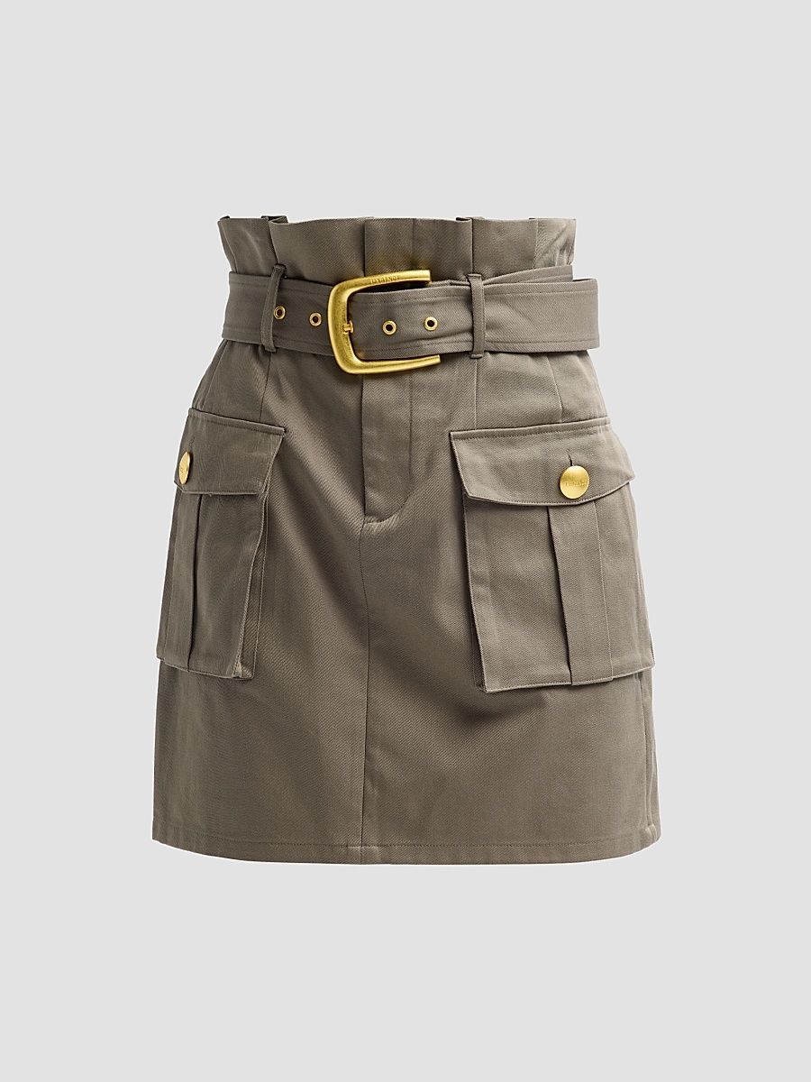 Women's Maelis Paperbag Cotton Mini Skirt - Smokey Olive - Size 0