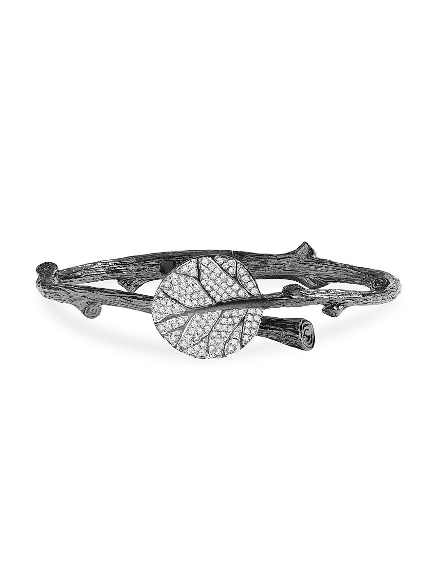Women's Botanical Leaf Sterling Silver & Diamond Bangle