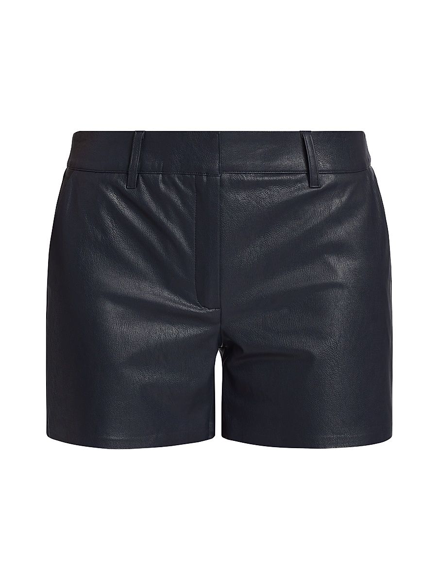 Women's Faux-Leather Tailored Shorts - Black - Size Large