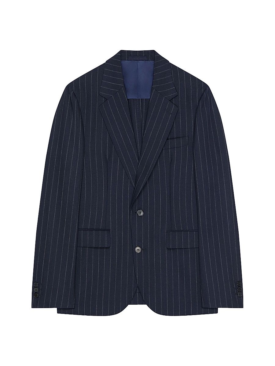 Givenchy Men's Single-Breasted Deconstructed Striped Jacket in Wool - Night Blue - Size 46