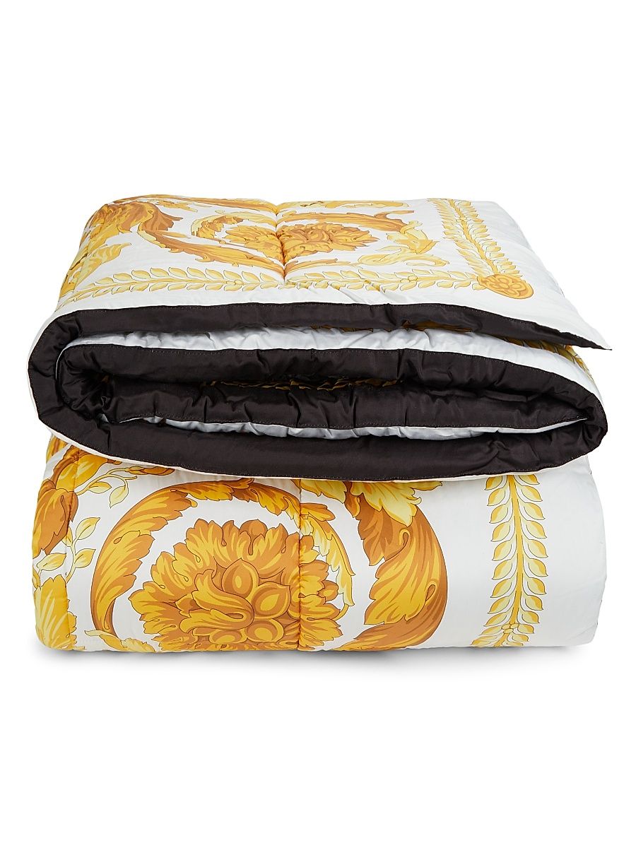 Barocco Reversible King Comforter - White Gold Black - Size King