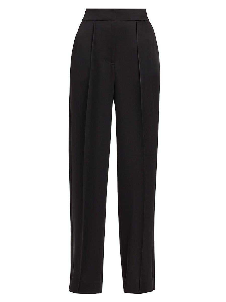 Women's Kyra Wide-Leg Satin Pants - Black - Size 0