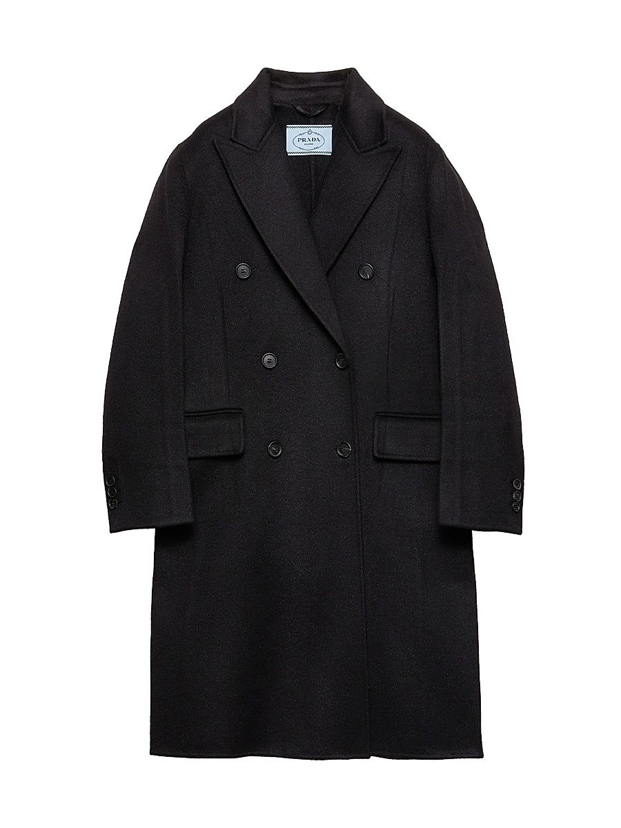 Women's Double-Breasted Double Cashwool Coat - Black - Size 8