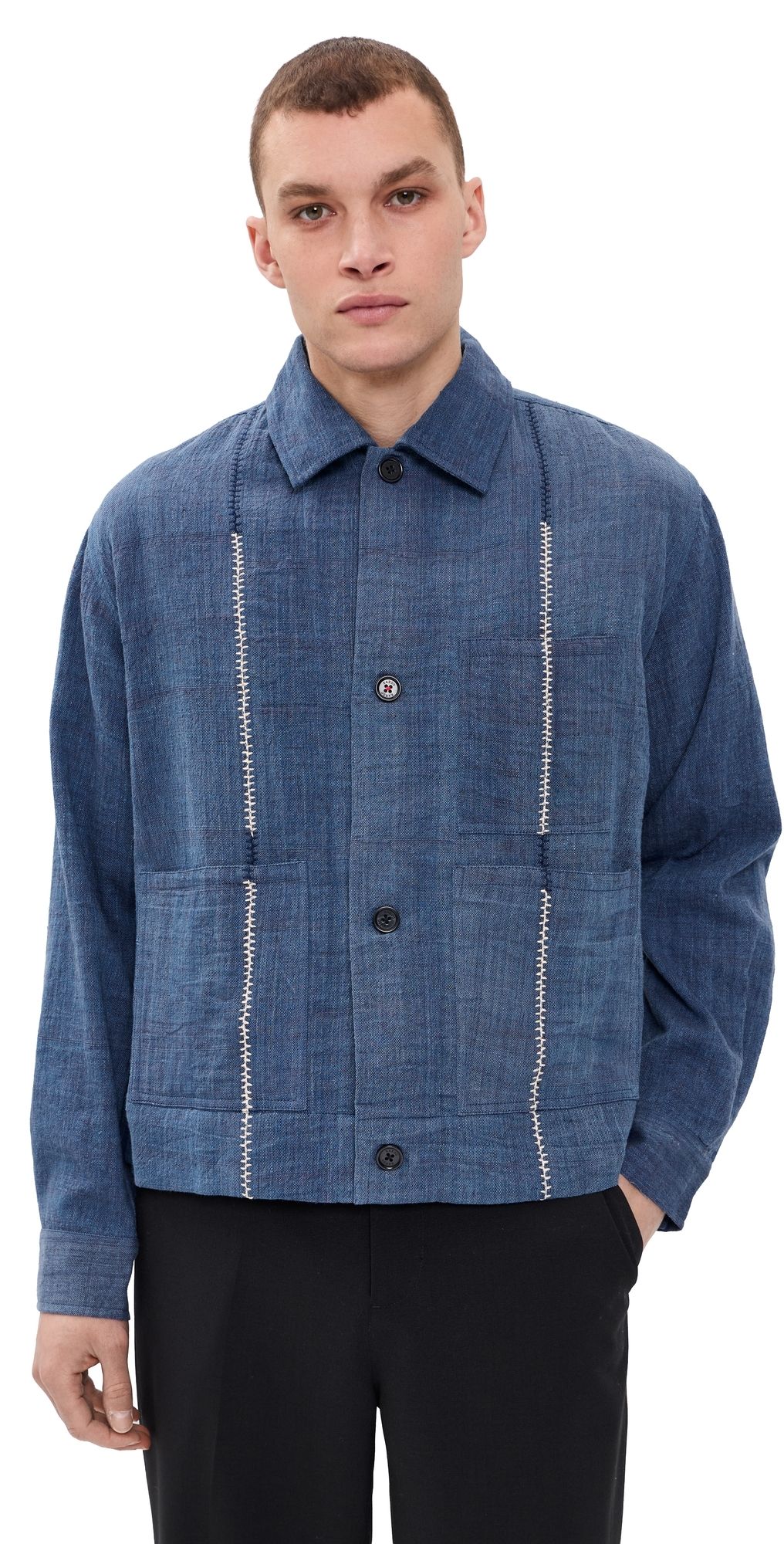 Kardo Bodhi Hand Embroidered Jacket Blue M