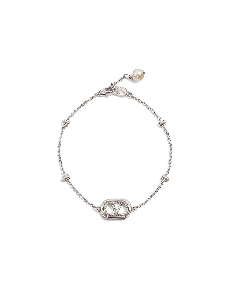 Women's Vlogo Signature Bracelet in Metal, Pearls and Swarovski Crystals - Rhodium - Size Small