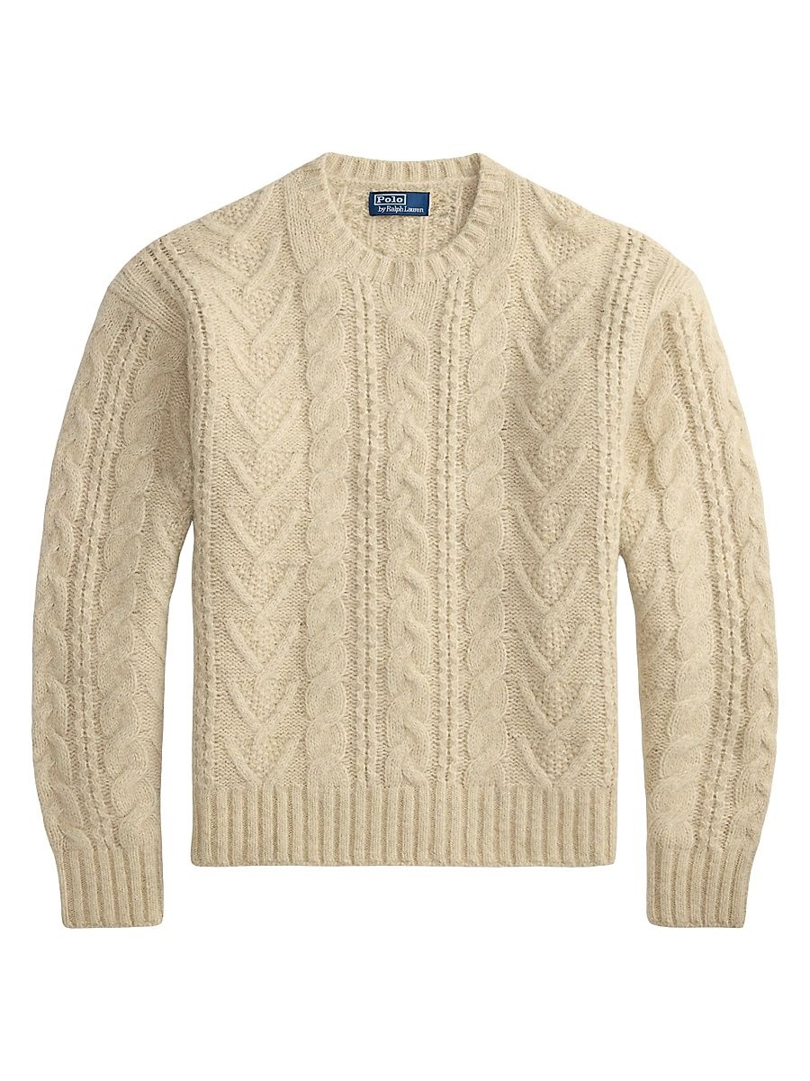 Men's Aran Wool-Blend Crewneck Sweater - Coconut Cream Heather - Size XXL