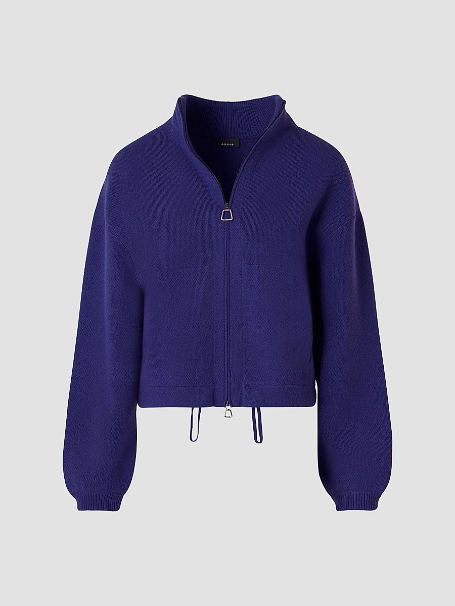 Women's Cashmere Stand-Collar Zip-Front Cardigan - Dark Purple - Size 16