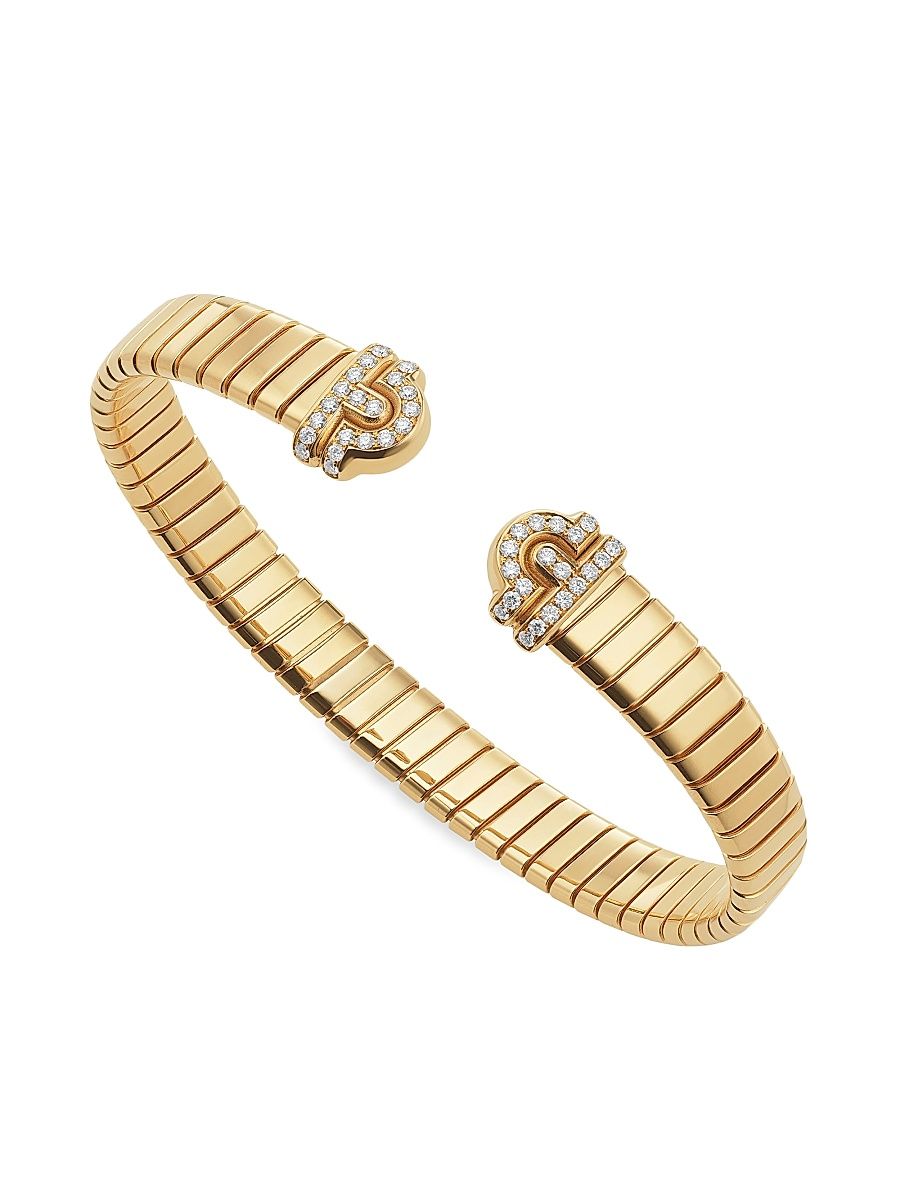 Women's Tubogas 18K Yellow Gold & 0.35 TCW Diamond Cuff Bracelet - Yellow Gold - Size Small