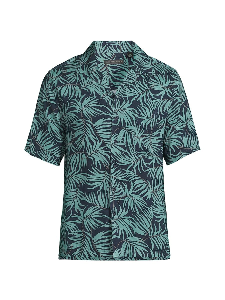 Men's COLLECTION Leaves Silhoutte Camp Shirt - Deep Navy Green - Size XXL
