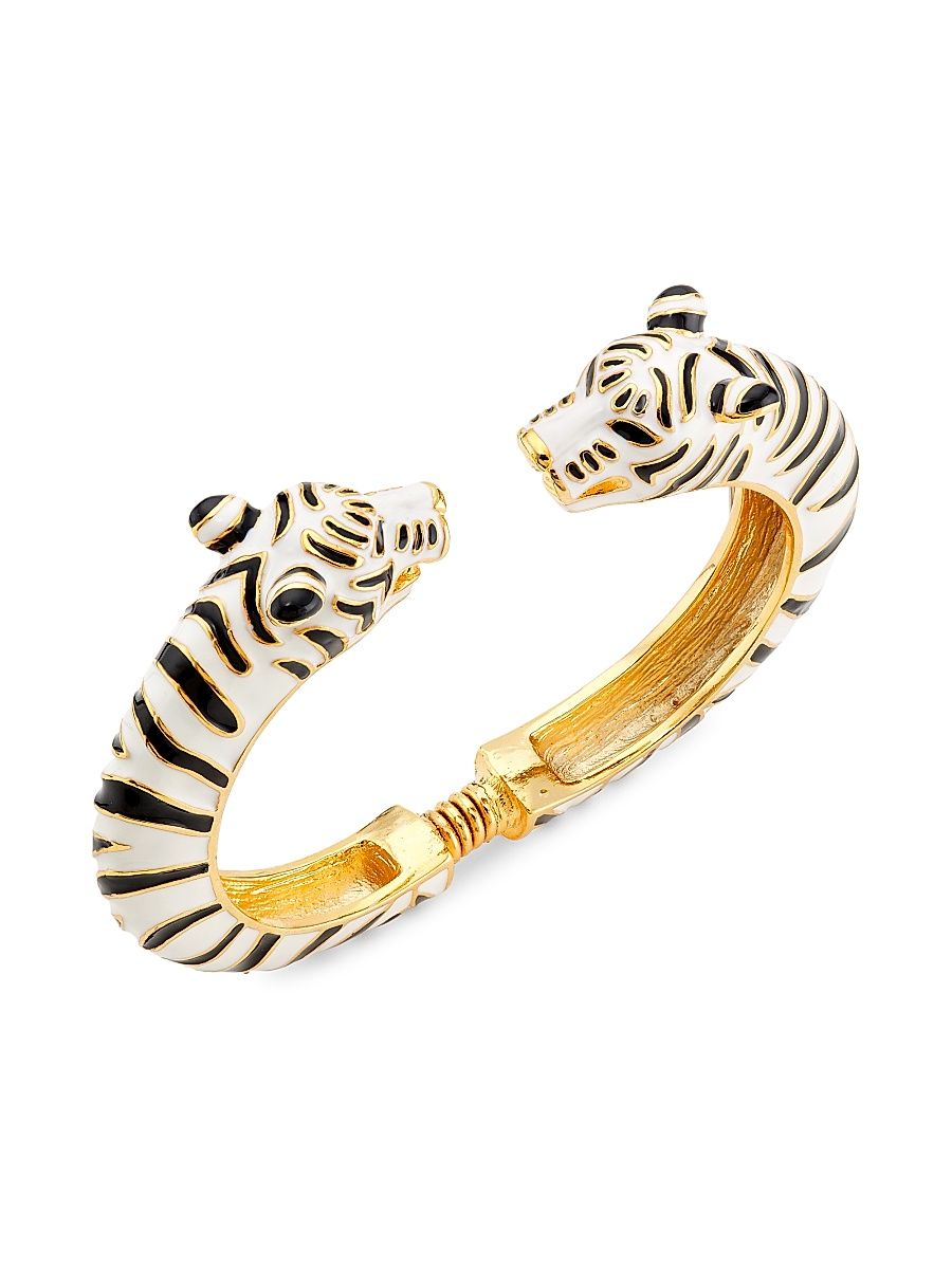 Women's 24K-Gold-Plated & Enamel Tiger-Head Bangle - Black White