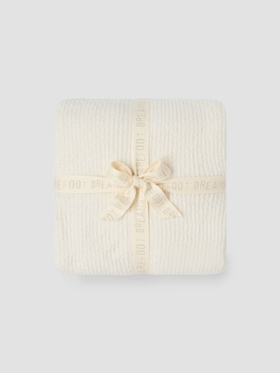 Barefoot Dreams CozyChic Rib-Knit Blanket Stitch Throw Blanket - Cream Java