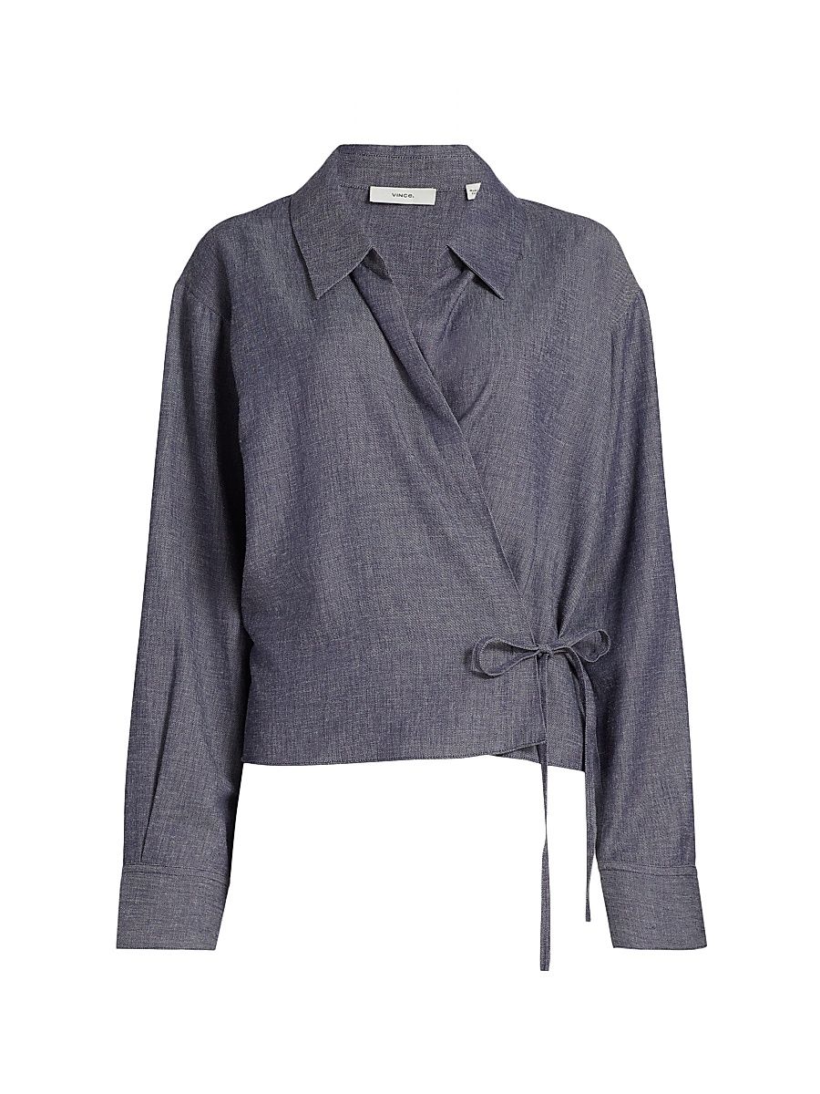 Women's Collared Wrap Top - Indigo - Size XS