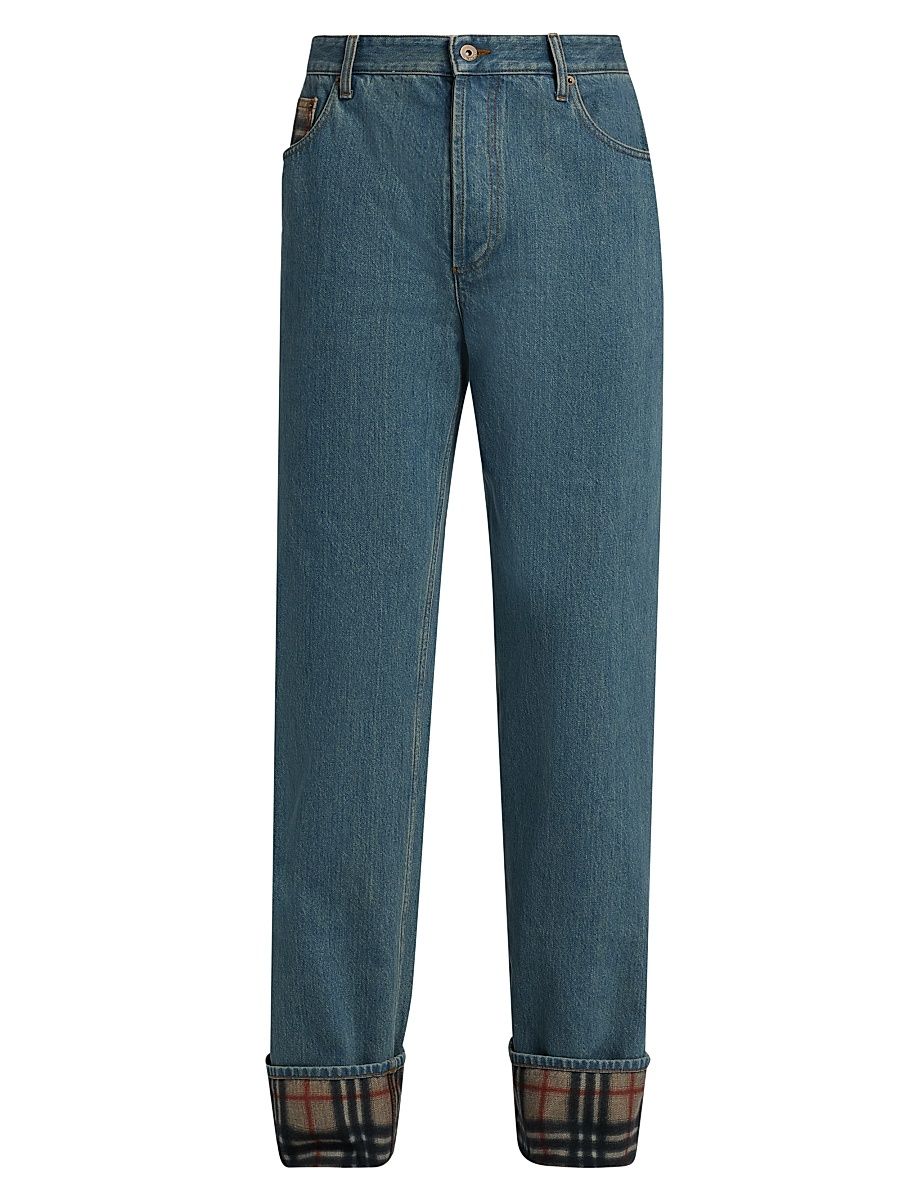 Men's Dexter Check-Trimmed Straight-Leg Jeans - Mid Blue - Size 36