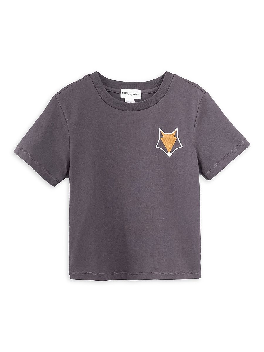 Little Boy's Fox Embroidery T-Shirt - Dark Grey - Size 7