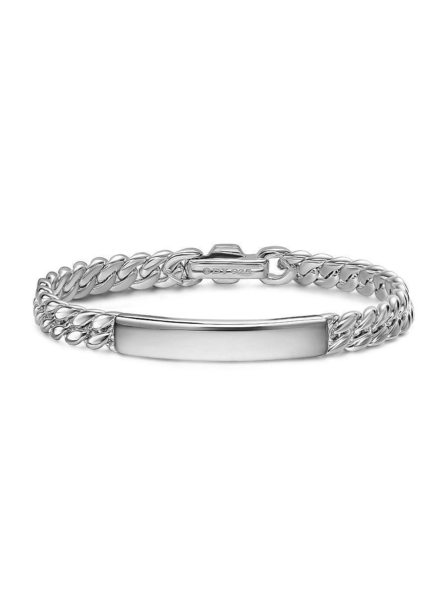 Women's Curb Chain ID Bracelet in Sterling Silver, 7MM - Silver - Size Medium