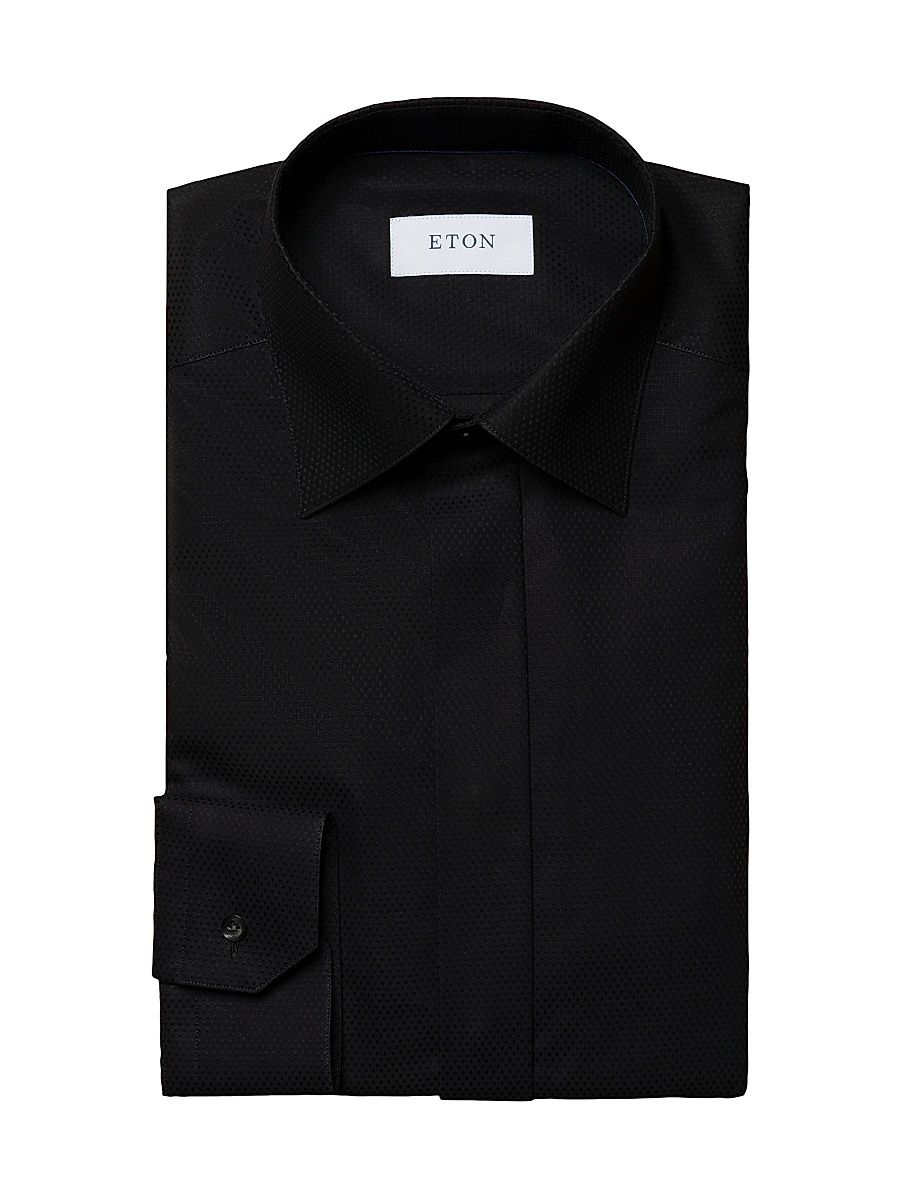 Men's Slim-Fit Pin-Dot Piqué Shirt - Black - Size 15
