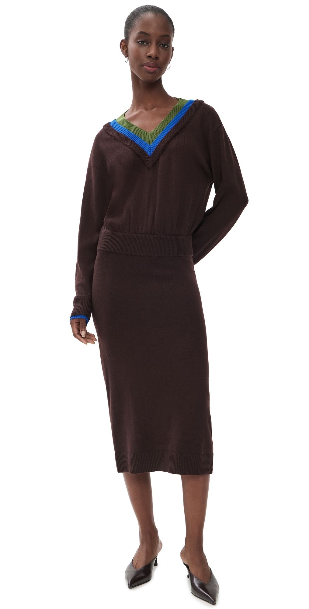 STAUD Normandy Sweater Dress Dark Oak Multi L