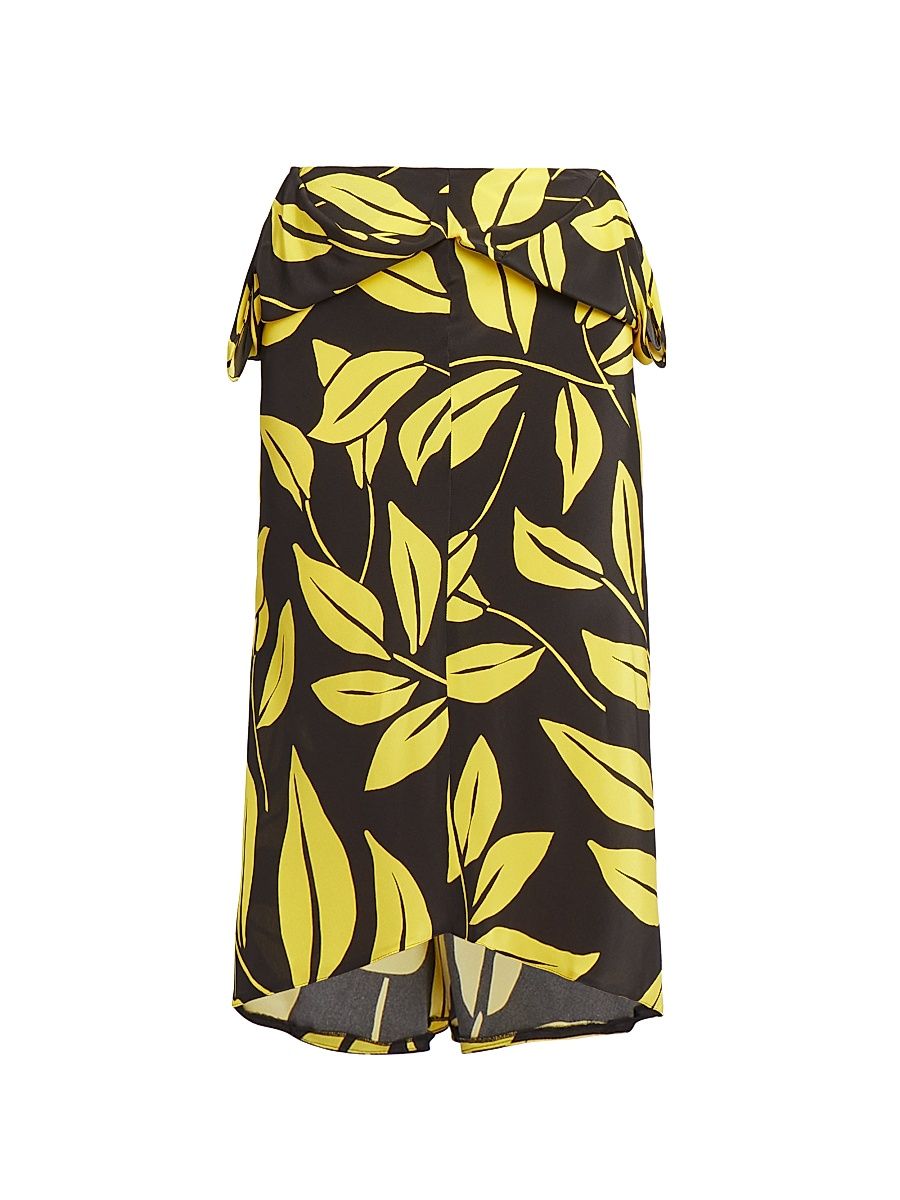 Women's Silk Deconstructed Palm Midi-Skirt - Yellow Black - Size 6