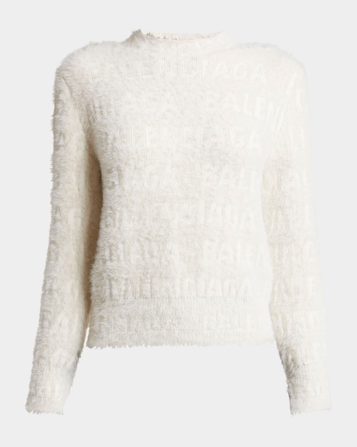 Furry All Over Mock-Neck Logo Sweater