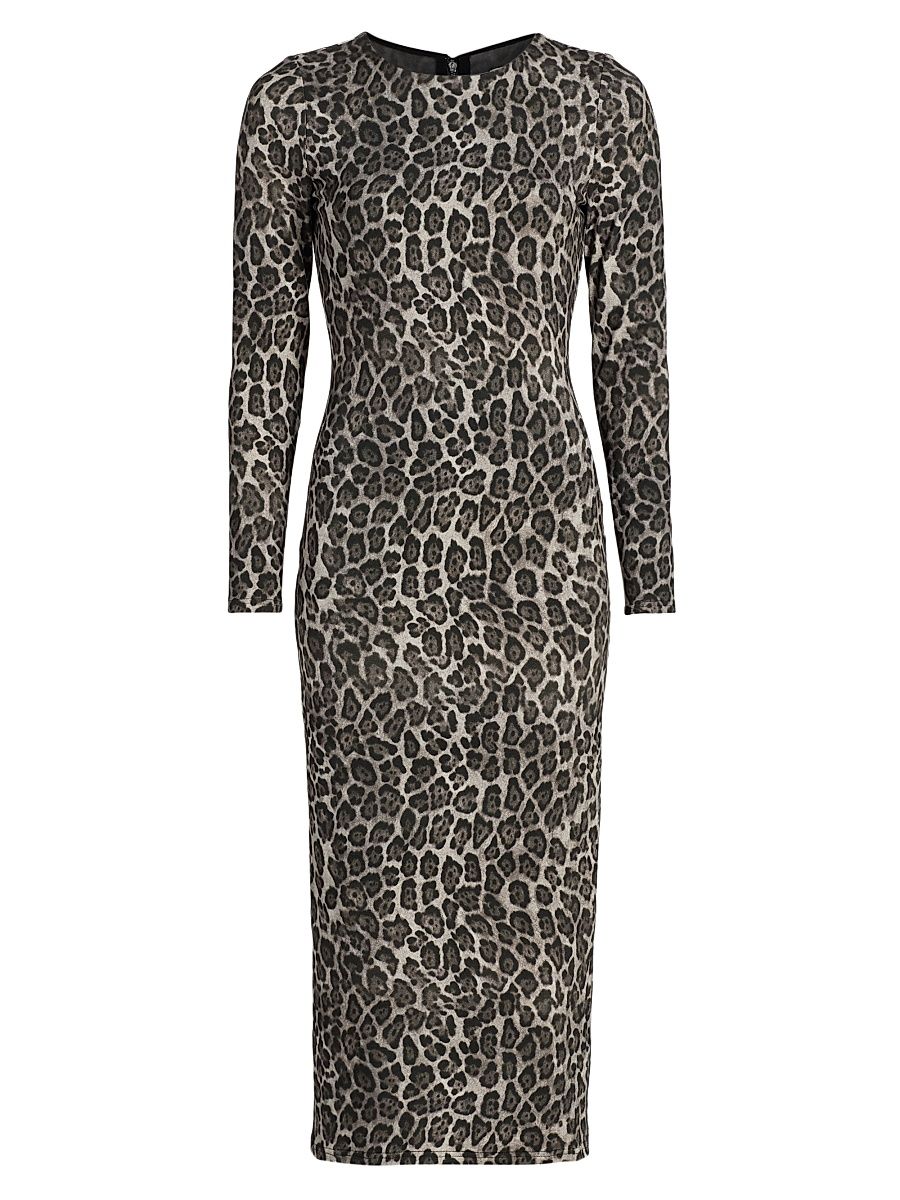 Women's Leopard Print Jersey Midi-Dress - Grey Multi - Size 10