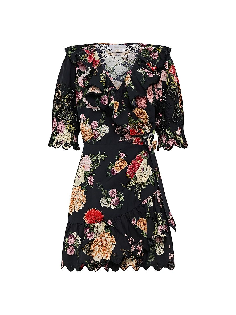 Women's Floral Ruffle Cotton Minidress - Adorned In Alexandria - Size Small