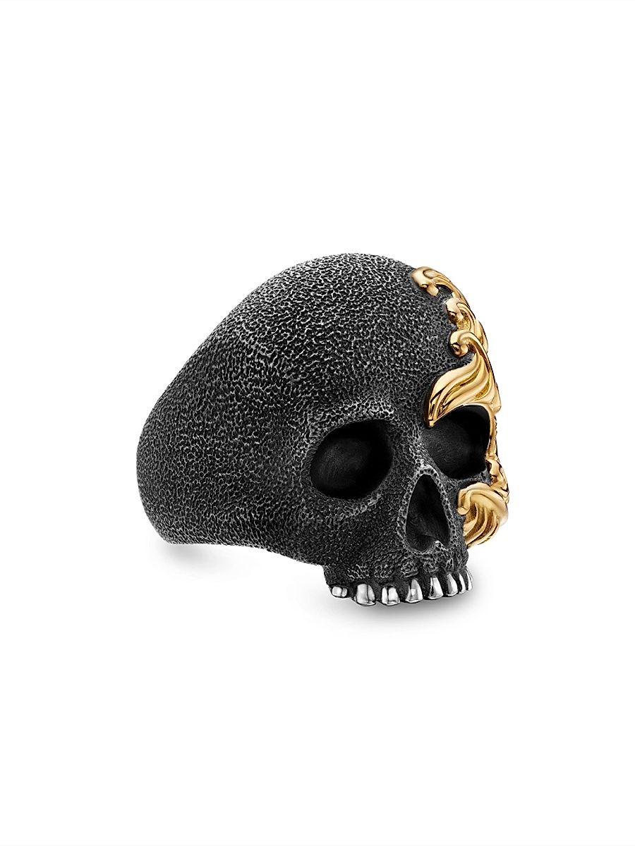 Men's Waves Skull Ring In Sterling Silver - Silver - Size 13