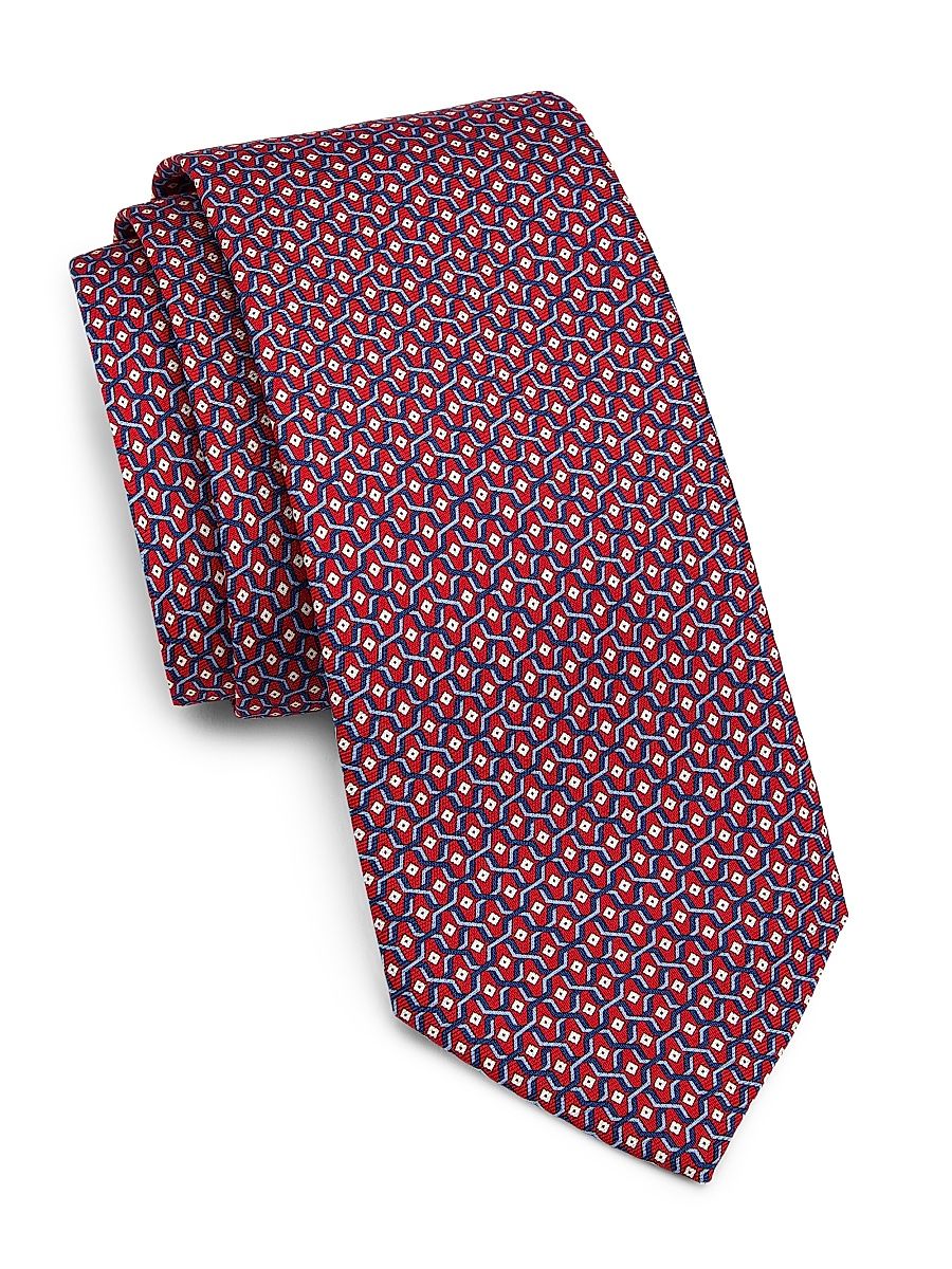 Men's Geometric Silk Tie - Bright Red