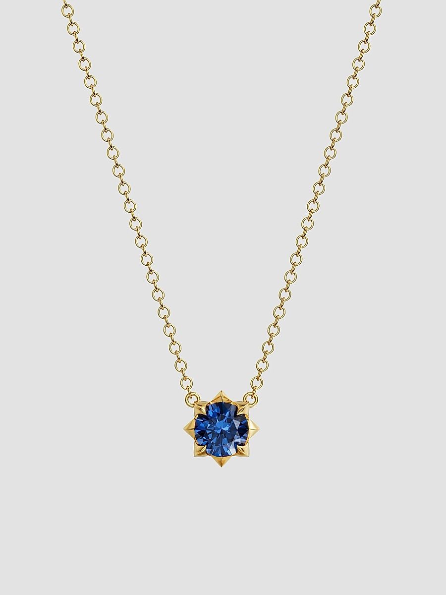 David Yurman Women's Petite Pavé Pendant Necklace in 18K Yellow Gold - Light Blue Sapphire - Size 16