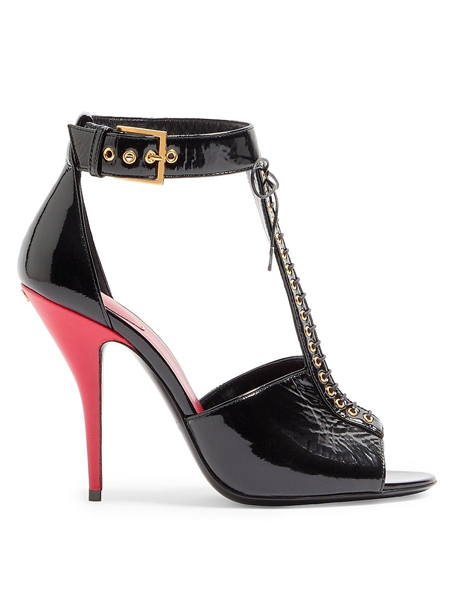 Women's Bustier Naplak 105MM Sandals - Black Red - Size 12