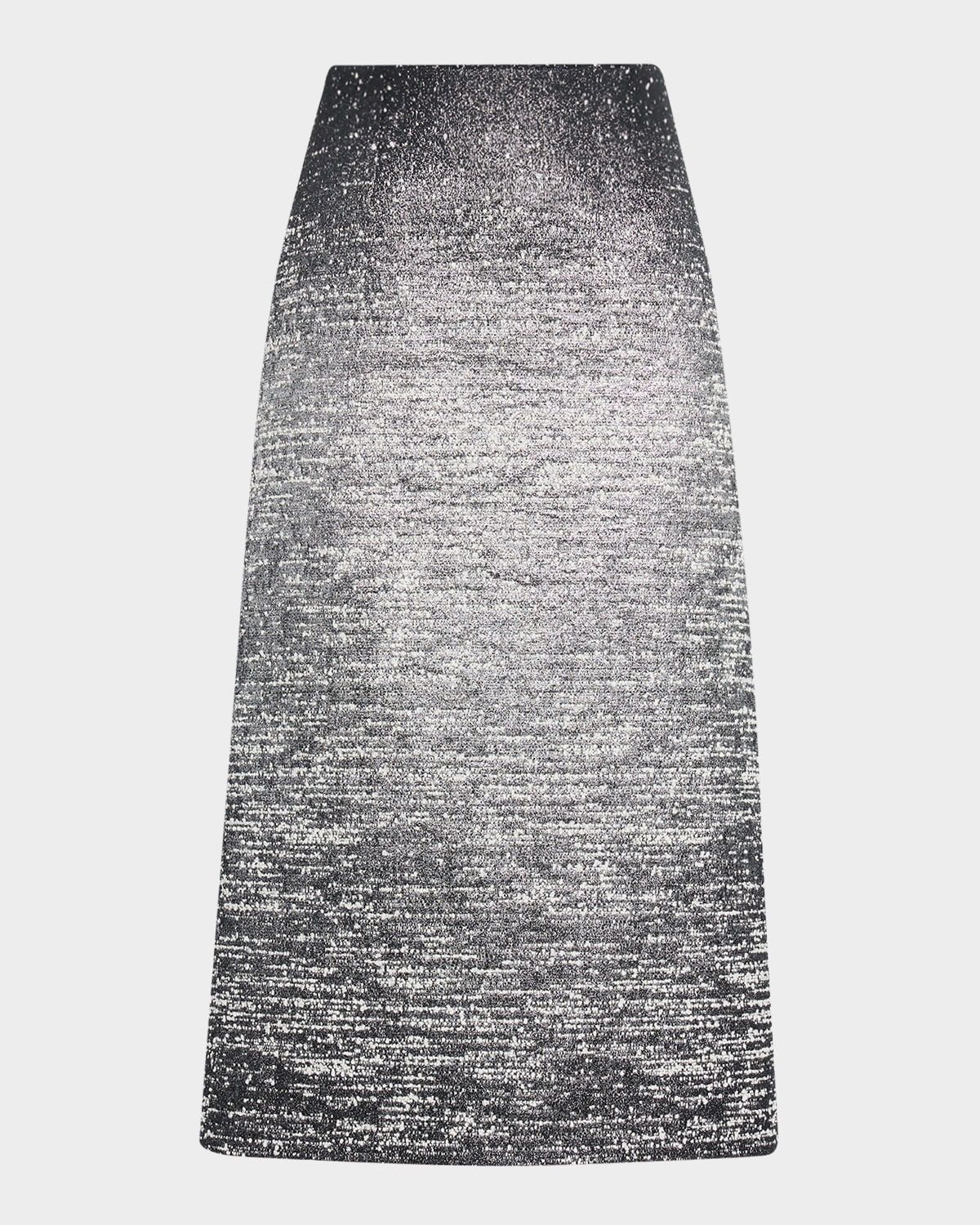 Ombre Metallic Boucle Jacquard Midi Pencil Skirt